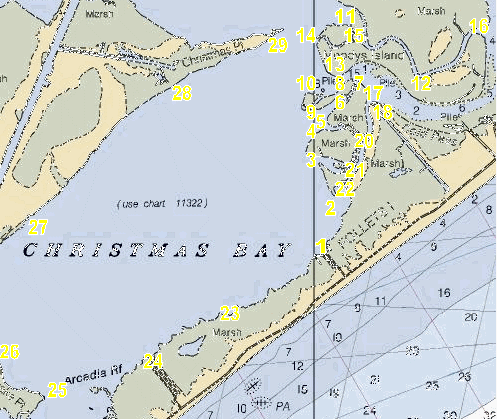 Christmas Bay Paddling Trail map with the numbered markers and routes