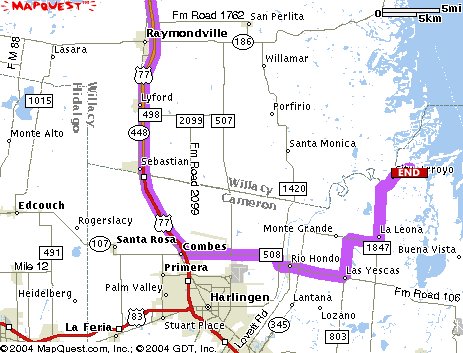 Map of the route to Adolph Thomae Jr. County Park on the Arroyo Colorado River