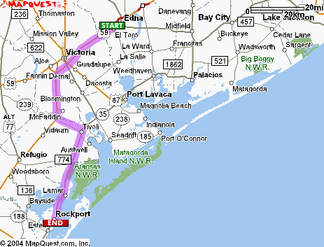 Map of the route to Fulton Harbor for Cedar Bayou trips