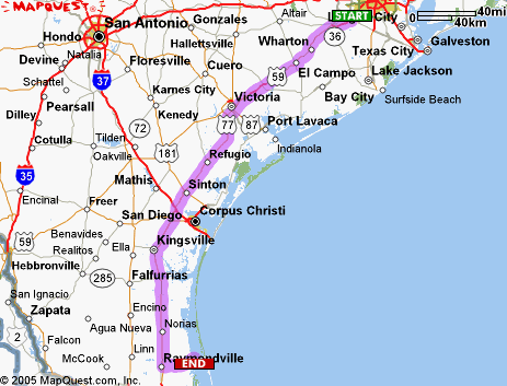 Map of the route to Port Mansfield