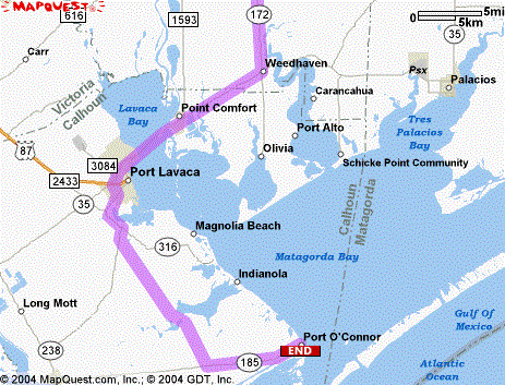 Detail map of the route to Port O'Connor