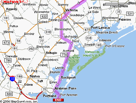 Map of the route to Shamrock Cove at Port Aransas
