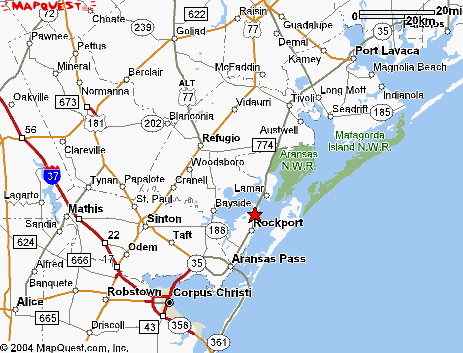Map of the route to Yarborough Pass on Padre Island